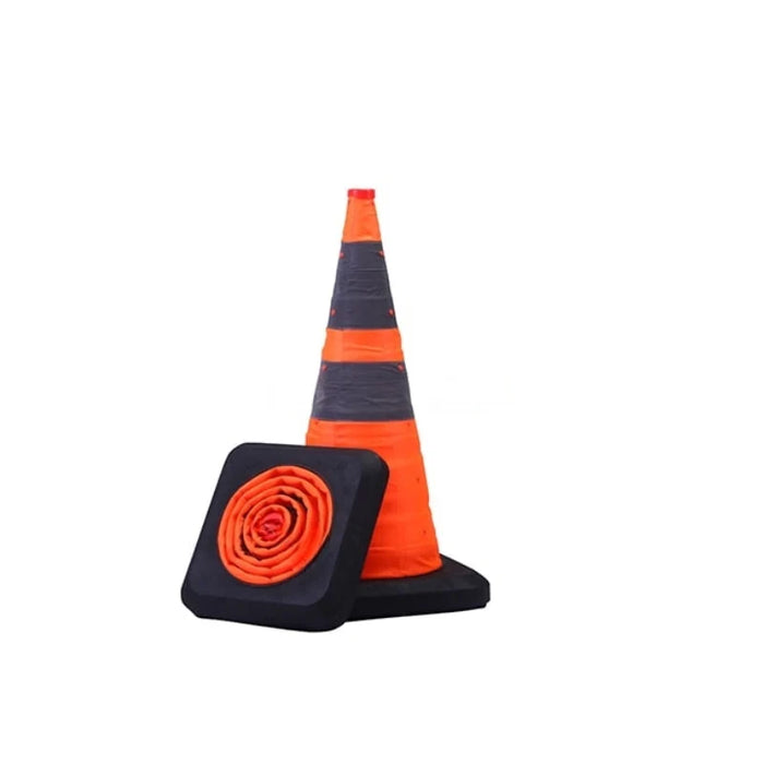 28" Collapsible Traffic Road Cones - 2 Reflective Collars - Safety Orange