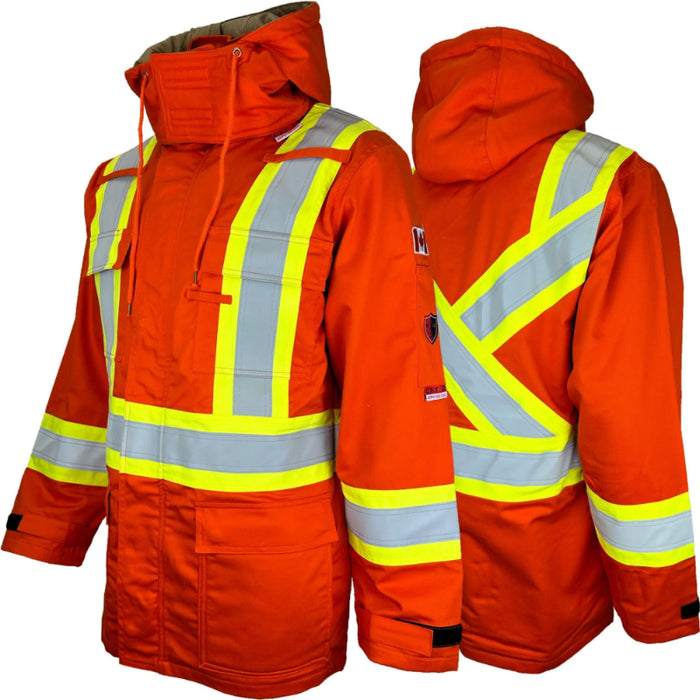 Atlas Guardian® FR / ARC 4" Striped 3 in 1 Hi Vis Safety Parka - Orange - 21964OR