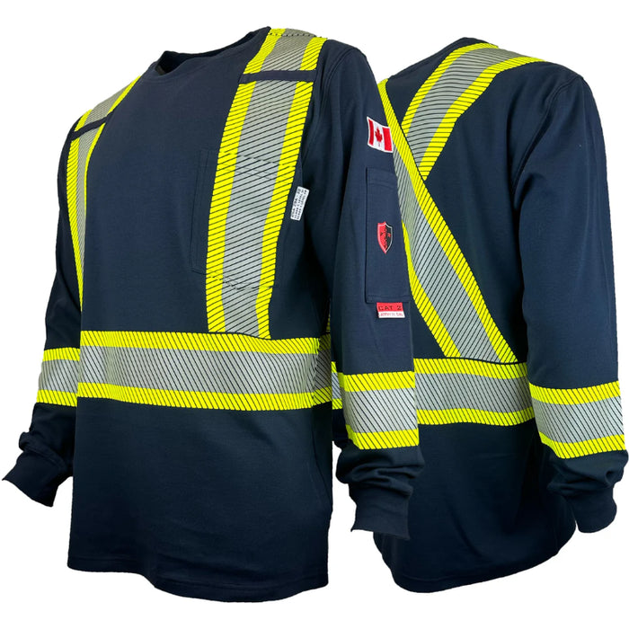 Atlas Guardian® FR/Arc Flash Long Sleeve T-Shirt w/4" Segmented Stripes - Navy - 4074NB