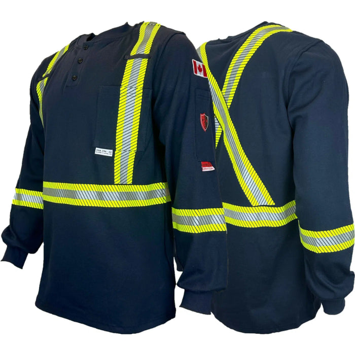 Atlas Guardian® FR/Arc Henley Shirts w/2" Segmented Stripes - Navy - 403STNB