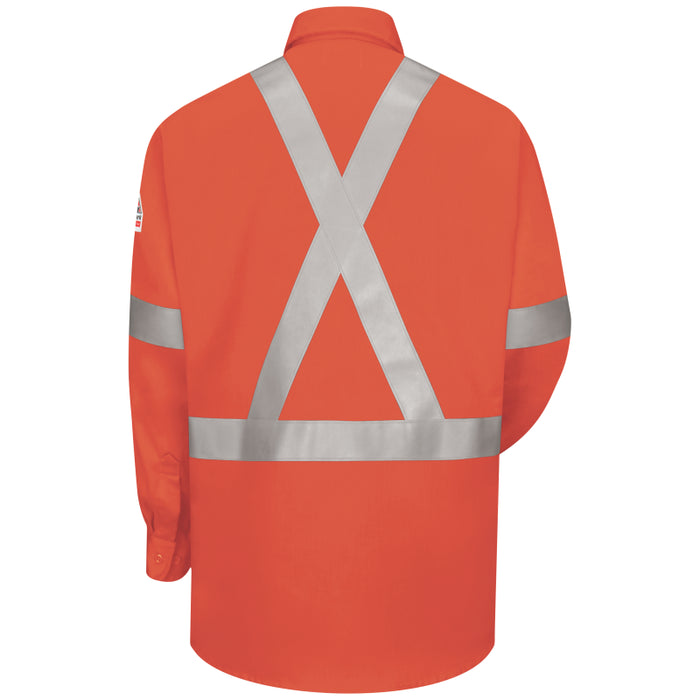 Bulwark® Men's Lightweight FR Enhanced Visibility Uniform Shirt with Reflective Trim - SLUS