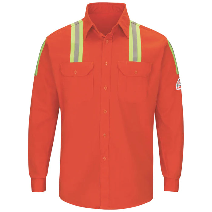 Bulwark® Men's Midweight FR Enhanced Visibility Uniform Shirt with Silver / Yellow Striping - SLAT