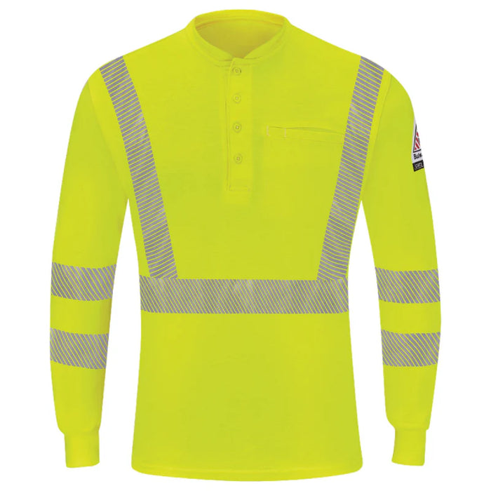 Bulwark® FR Men's Hi-Visibility Lightweight Long Sleeve Henley Shirt - SML4HV