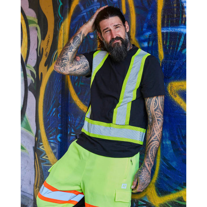 Forcefield® Athletic Fit Hi Vis Crew Neck Short Sleeve Safety Tee Shirt with Segmented Reflective Tape - SEGCBE