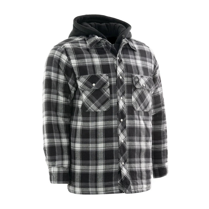 Forcefield® Gray Hooded Plaid Quilt-Lined Flannel Shirt Jacket - LC696QH-BW