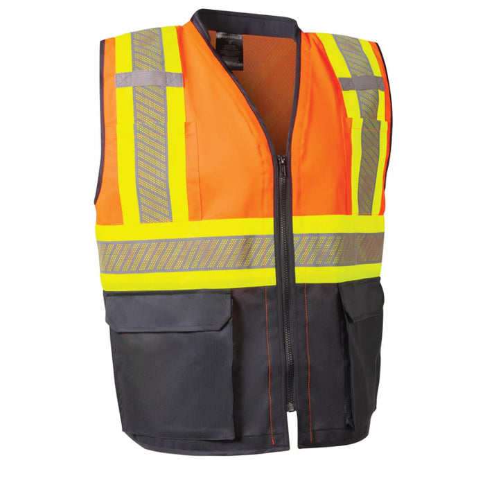 Forcefield® Hi-Vis Safety Vest with Zipper Front and Perforated Reflective Tape - TV188OR-PT