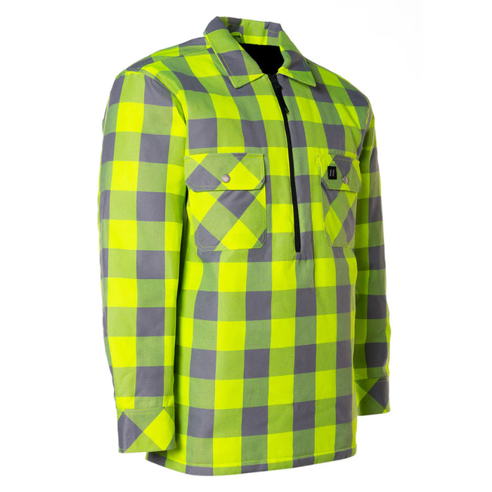 Forcefield® Hi Vis Buffalo Plaid Quilted Flannel Shirt Jacket with 1/2 Zip Front Closure - LC53QF14-HVBP