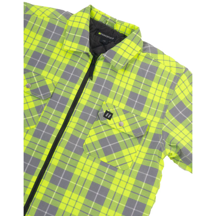 Forcefield® Hi Vis Lime Plaid Quilted Flannel Shirt Jacket with Front Zip - LC53QFZHT-HV