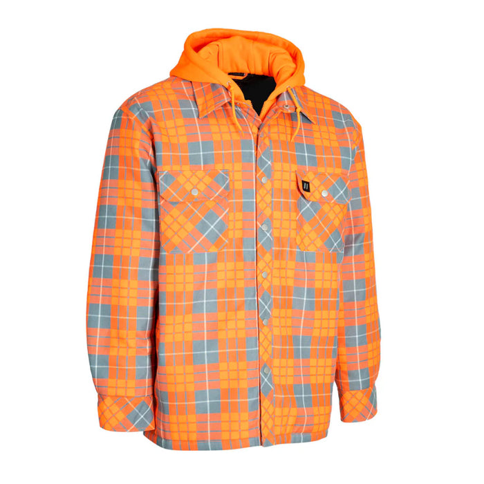 Forcefield® Hi Vis Orange Plaid Hooded Quilted Flannel Shirt Jacket - LC696QH-HVO