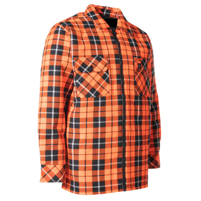 Forcefield® Hi Vis Orange Tartan Plaid Quilted Flannel Shirt Jacket with Front Zip - LC53QF-HOP