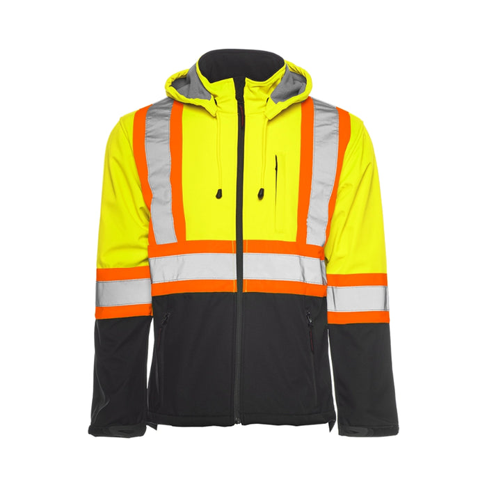 Ground Force® Hi Vis Soft Shell Safety Jacket with Detachable Hood - TJ2