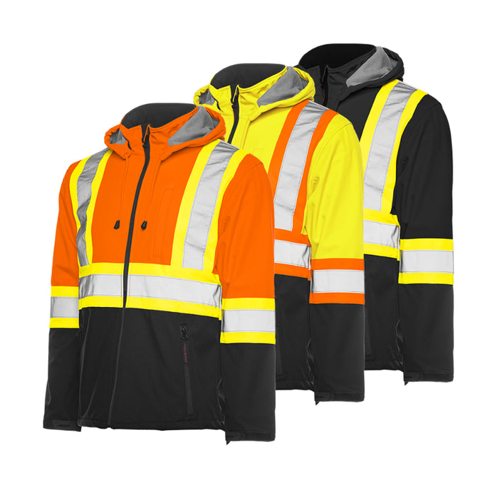 Ground Force® Hi Vis Soft Shell Safety Jacket with Detachable Hood - TJ2