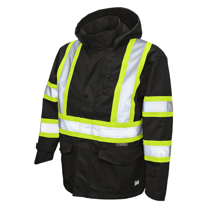 Tough Duck Premium Ripstop Safety Rain Jacket with Quick Release Hoodie - SJ35