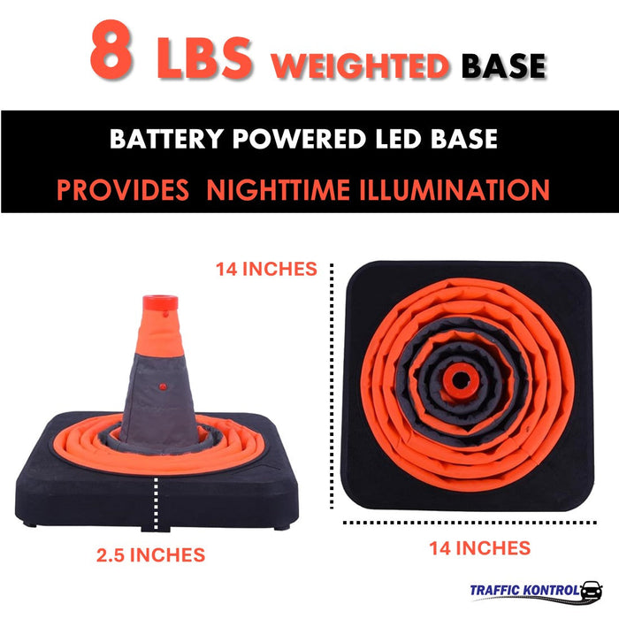28" Collapsible Traffic Road Cones - 2 Reflective Collars - Safety Orange