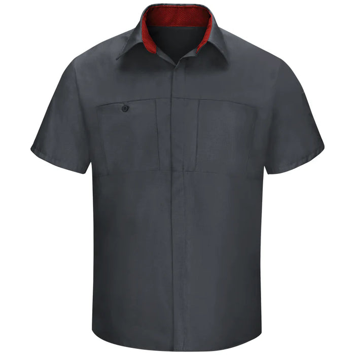 Red Kap® Men's Short Sleeve Performance Plus Shirt - Oilblok Technology - Charcoal / Fireball Mesh - SY42