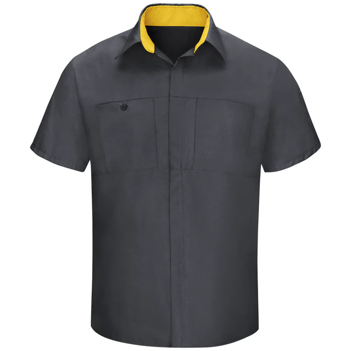 Red Kap® Men's Short Sleeve Performance Plus Shirt - Oilblok Technology - Charcoal / Yellow Mesh - SY42