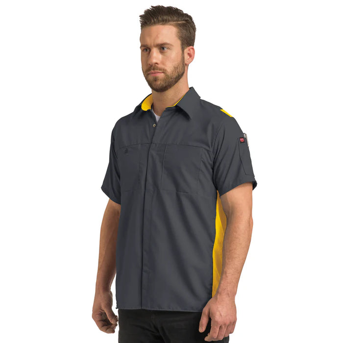 Red Kap® Men's Short Sleeve Performance Plus Shirt - Oilblok Technology - Charcoal / Yellow Mesh - SY42