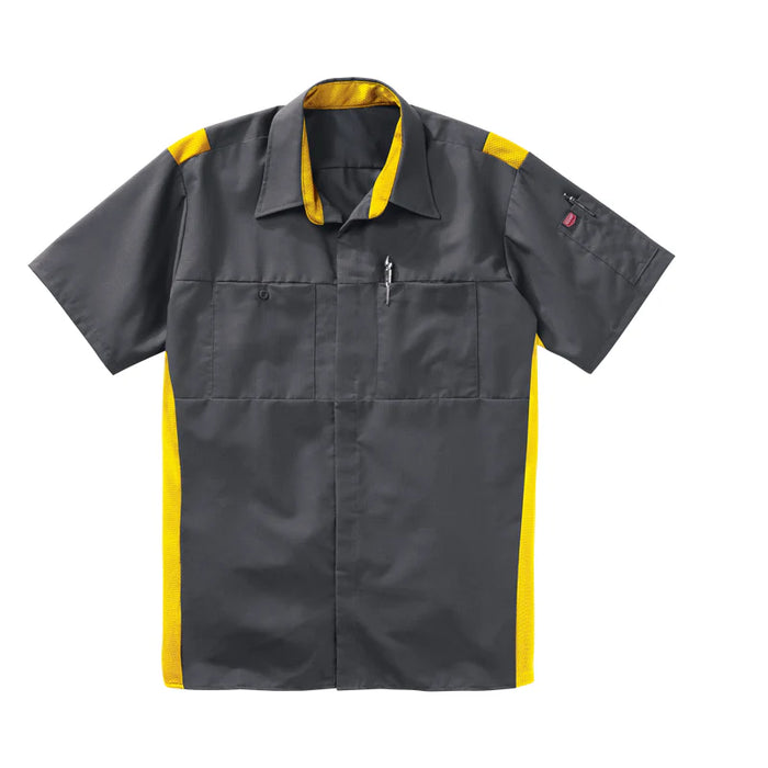 Red Kap® Men's Short Sleeve Performance Plus Shirt - Oilblok Technology - Charcoal / Yellow Mesh - SY42