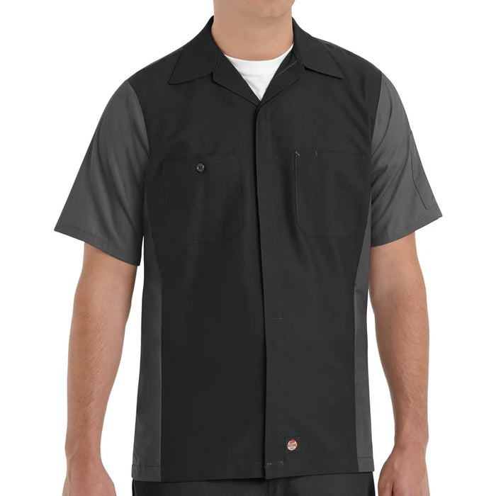 Red Kap® Men's Short Sleeve Two-Tone Crew Shirt - Black/Charcoal - SY20
