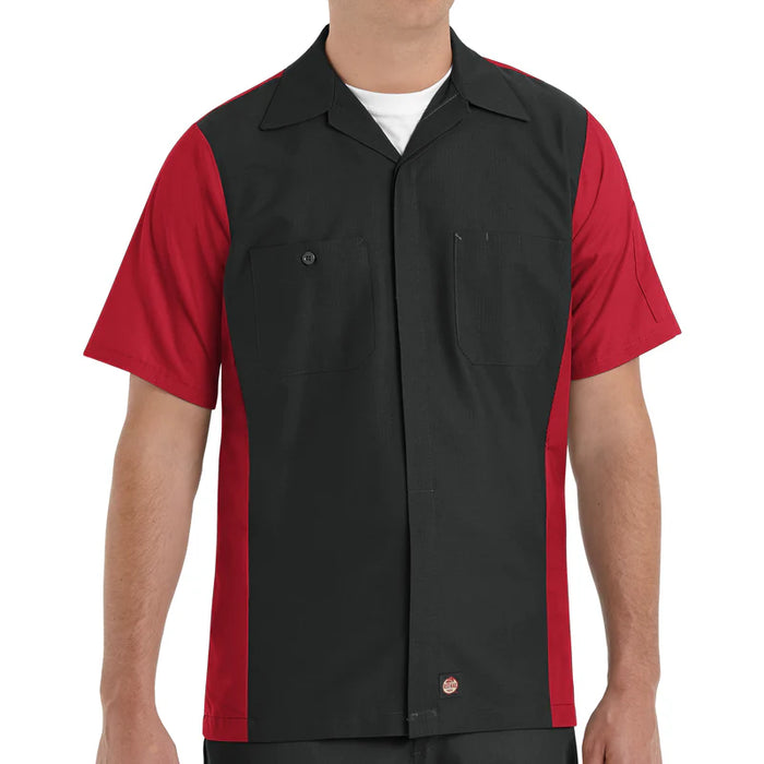 Red Kap® Men's Short Sleeve Two-Tone Crew Shirt - Black/Red - SY20