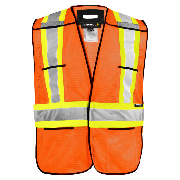 Terra® Hi-Vis 5 Point Tear Away Safety Vest With Black Binding - CSA Class 2 Level 2 - 116583