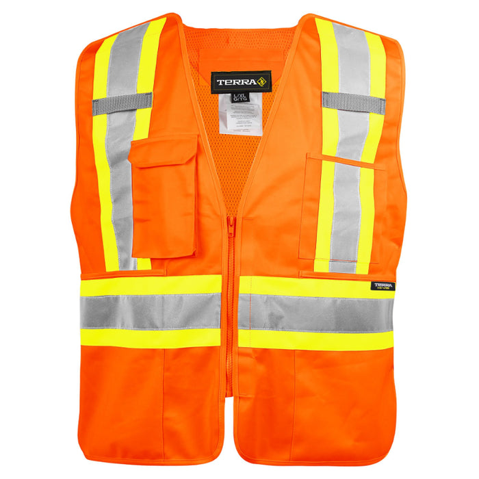 Terra® Hi-Vis 5 Point Tear Away Polyester Safety Vest With Zipper - CSA Class 2 Level 2 - 116585