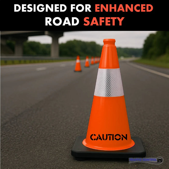 18" CAUTION Traffic Cone - 3 Lbs - Safety Orange - 6" Inch Hi Intensity Reflective Collars - Bulk Pallet