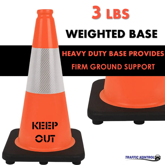 18" DO NOT ENTER Traffic Cone - 3 Lbs - Safety Orange - 6" Inch Hi Intensity Reflective Collars - Bulk Pallet
