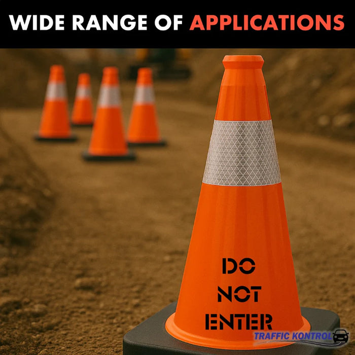 18" DO NOT ENTER Traffic Cone - 3 Lbs - Safety Orange - 6" Inch Hi Intensity Reflective Collars - Bulk Pallet