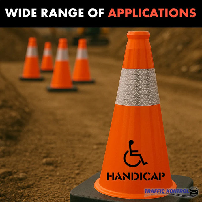 18" HANDICAP Traffic Cone - 3 Lbs - Safety Orange - 6" Inch Hi Intensity Reflective Collars - Bulk Pallet