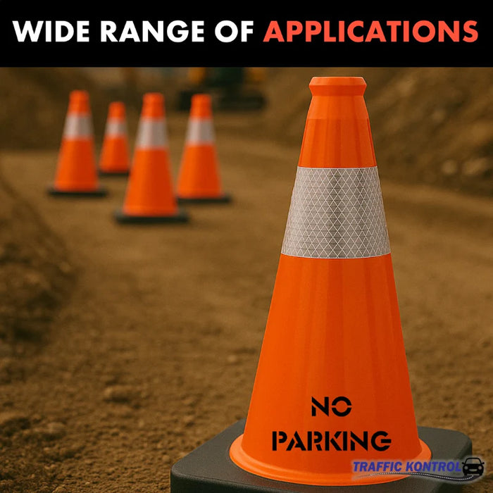 18" NO PARKING Traffic Cone - 3 Lbs - Safety Orange - 6" Inch Hi Intensity Reflective Collars - Bulk Pallet