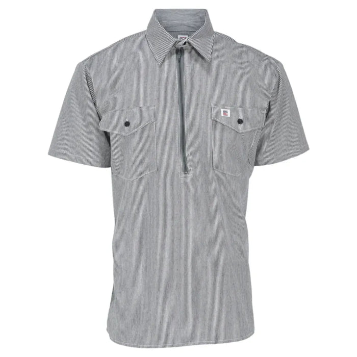 Big Bill Short-Sleeve Hickory Stripe Shirt with Half-Zip - 183S