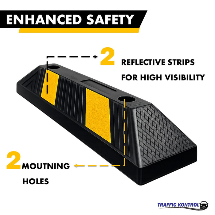 Garage Parking Curb Block - 20" Long Wheel Stop With Bolts - Yellow / Black Striped Rubber