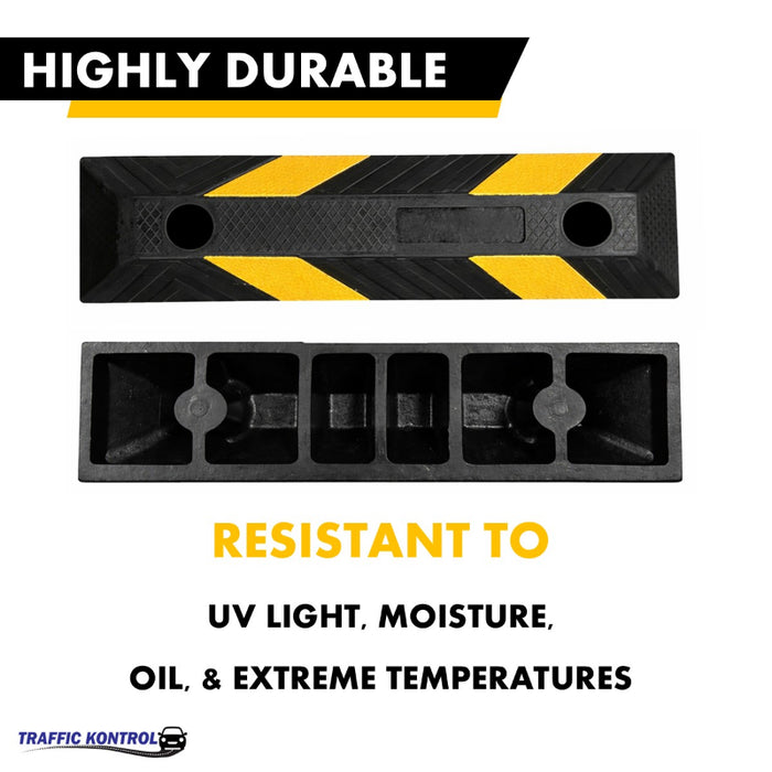 Garage Parking Curb Block - 20" Long Wheel Stop - Yellow / Black Striped Rubber - Bulk Pallet