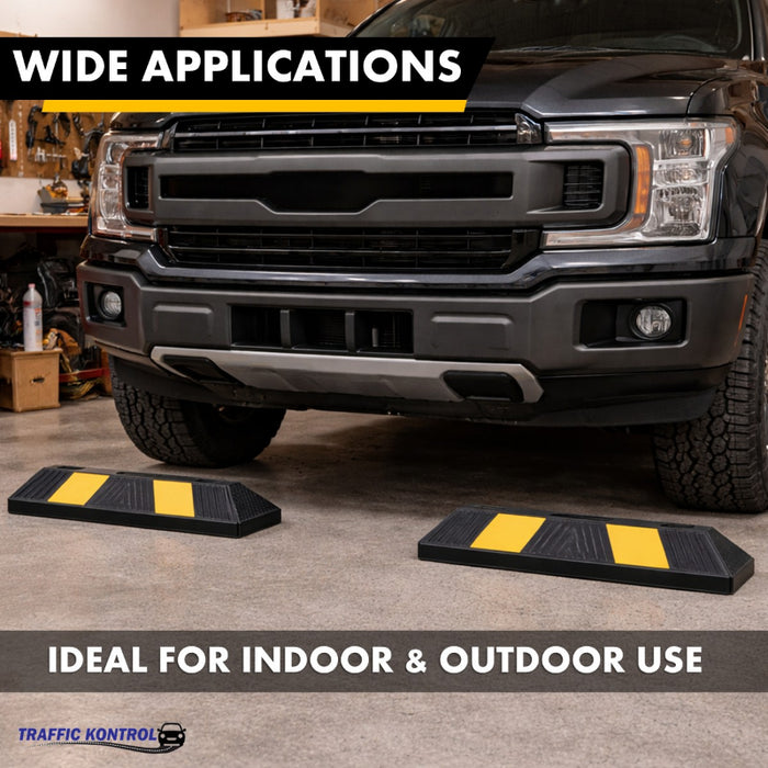 Parking Curb Block - 20" Long Wheel Stop - Yellow / Black Striped Rubber