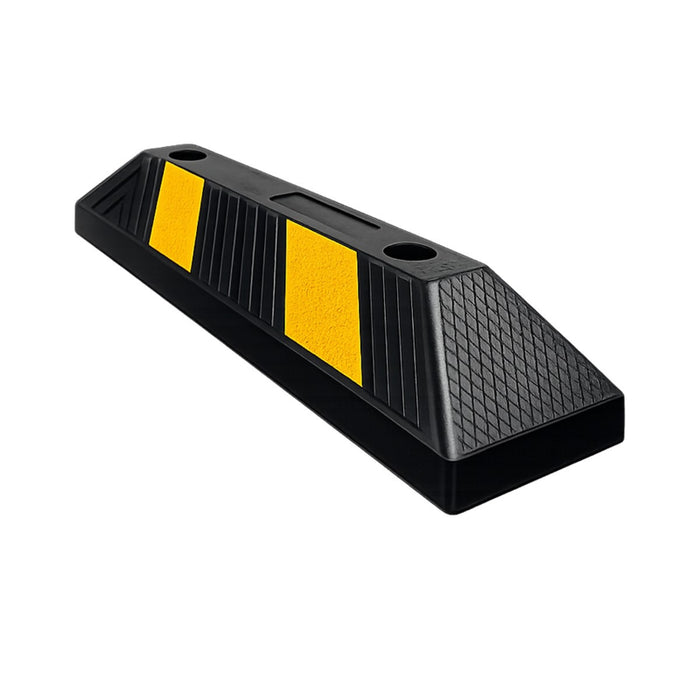 Garage Parking Curb Block - 20" Long Wheel Stop - Yellow / Black Striped Rubber - Bulk Pallet