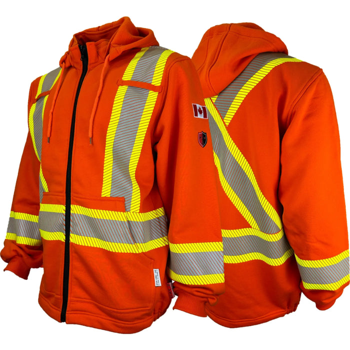 Atlas Guardian® FR/AR Hi Vis Fleece Hoodie w/ 4” Striping - Orange - 4024OR