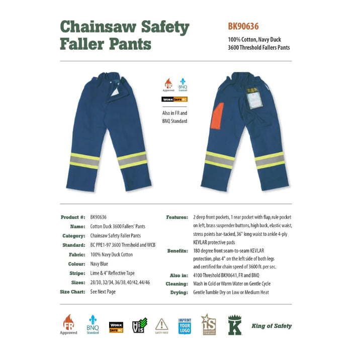 Big K Clothing® FR 100% Cotton 3600 Fallers Pants - Navy Duck - BK90636