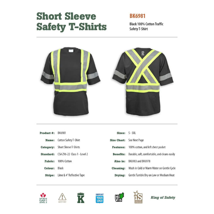 Big K Clothing® High Visibility 100% Cotton Safety T-Shirt - Black - BK6981