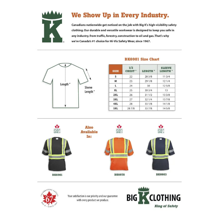 Big K Clothing® High Visibility 100% Cotton Safety T-Shirt - Black - BK6981