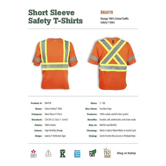 Big K Clothing® High Visibility 100% Cotton Safety T-Shirt - Orange - BK6978