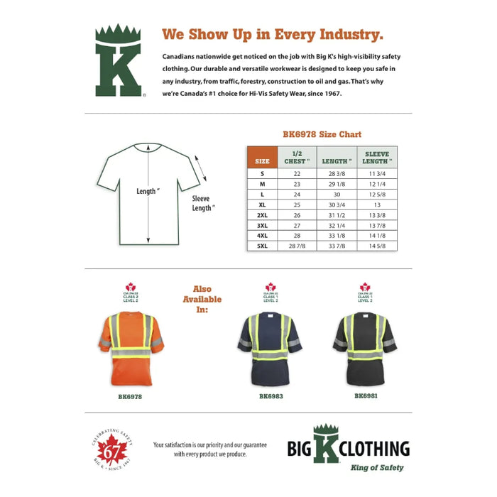 Big K Clothing® High Visibility 100% Cotton Safety T-Shirt - Orange - BK6978