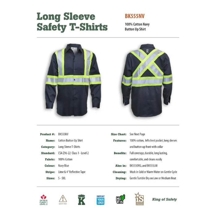 Big K Clothing® High Visibility Cotton Button-Up Safety Shirt - BK555