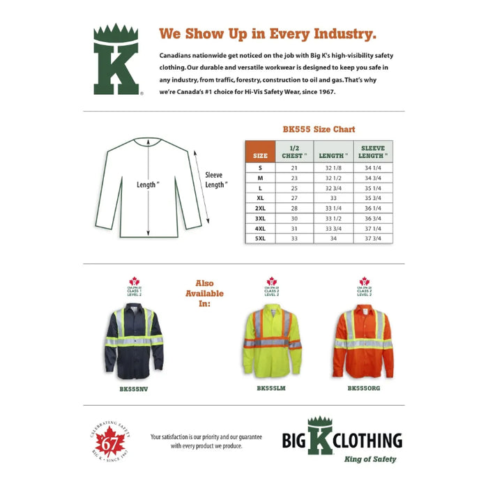 Big K Clothing® High Visibility Cotton Button-Up Safety Shirt - BK555