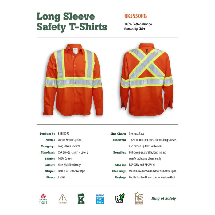 Big K Clothing® High Visibility Cotton Button-Up Safety Shirt - BK555