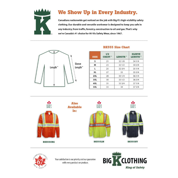 Big K Clothing® High Visibility Cotton Button-Up Safety Shirt - BK555