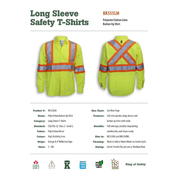 Big K Clothing® High Visibility Cotton Button-Up Safety Shirt - BK555