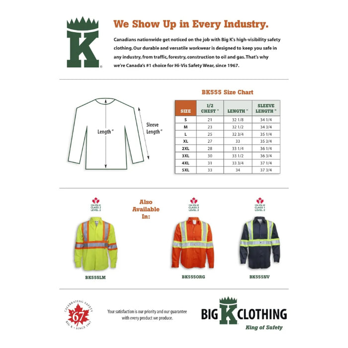 Big K Clothing® High Visibility Cotton Button-Up Safety Shirt - BK555