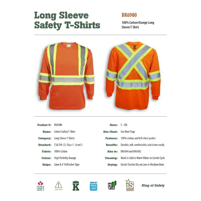 Big K Clothing® High Visibility Cotton Long Sleeve Safety Shirt - BK698