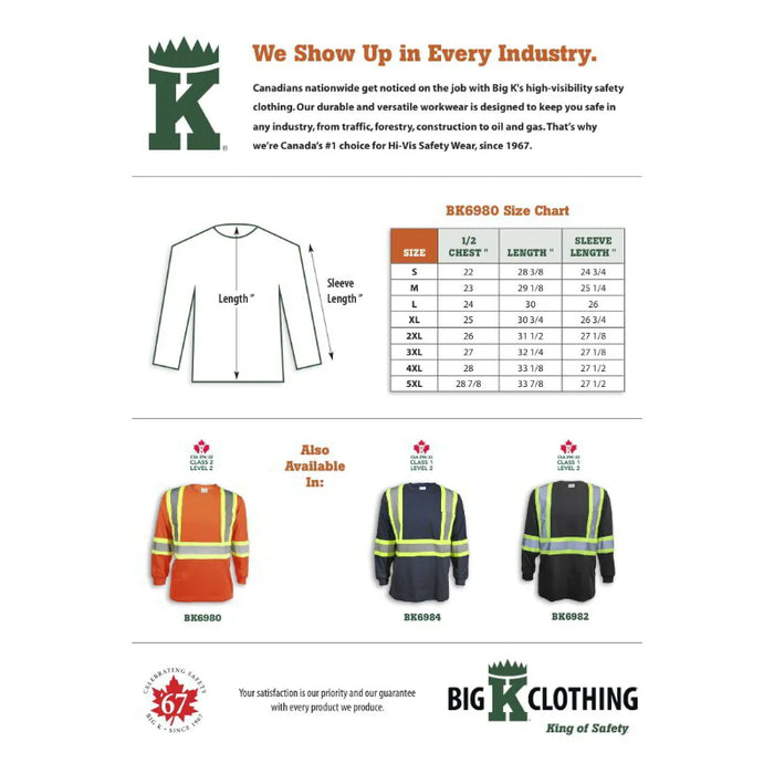 Big K Clothing® High Visibility Cotton Long Sleeve Safety Shirt - BK698